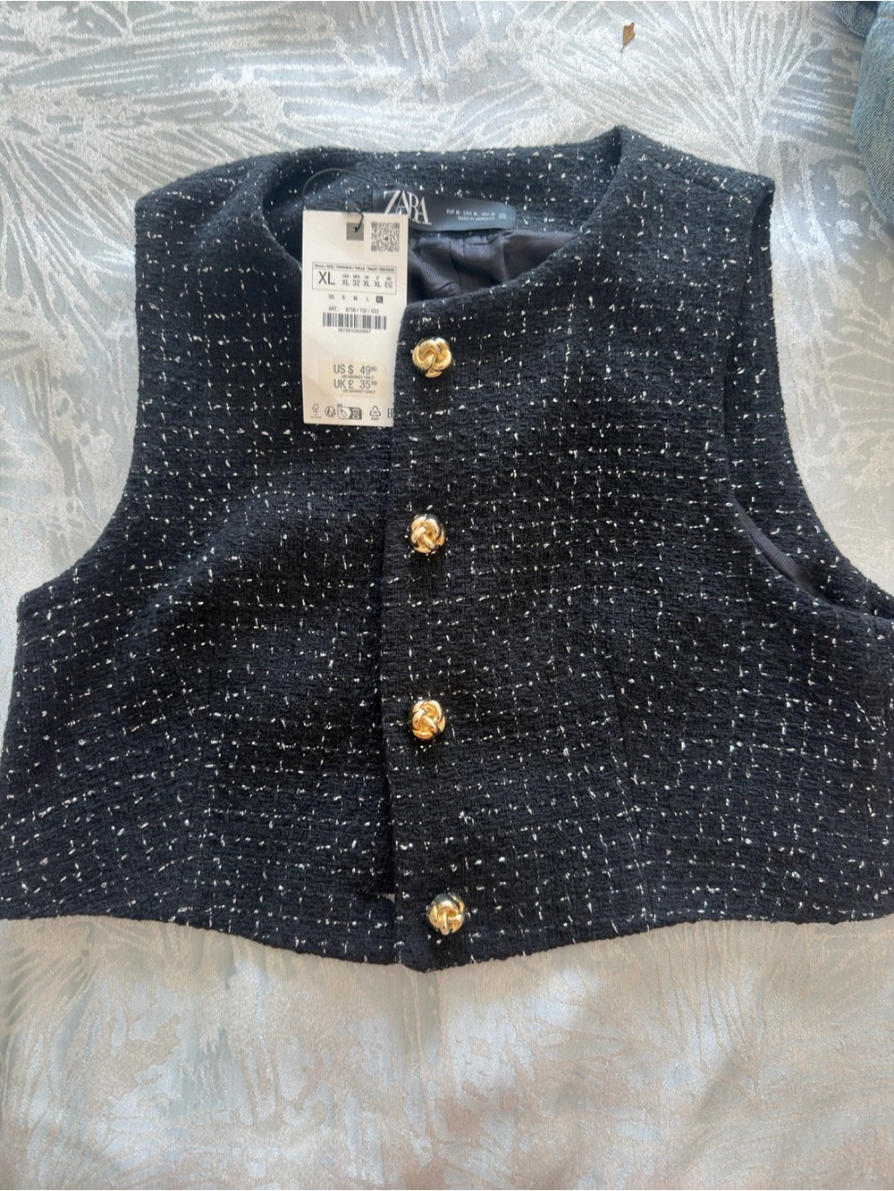 Zara Black Tweed Vest with Gold Buttons